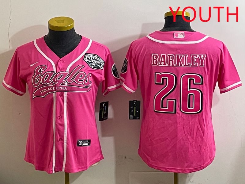 Youth Philadelphia Eagles #26 Barkley Pink Jointly Name 2025 Nike Limited NFL Jersey style 4